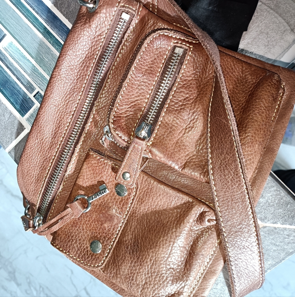 Brown Fossil Leather Crossbody Bag